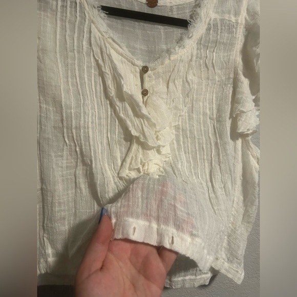 Free People Naya Top Alabaster Fp One V Neck Ruffle Button Blouse - Picture 5 of 10